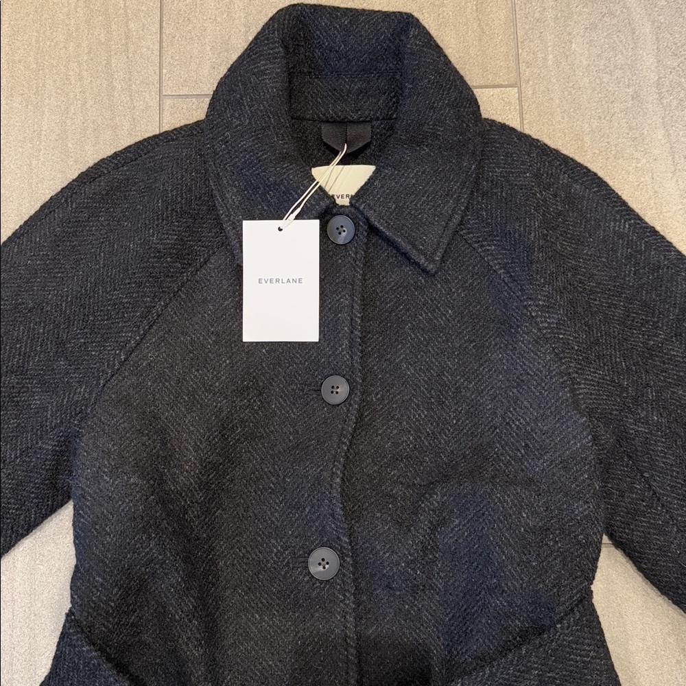 Everlane Black Wool Coat - Italian Belted Overcoat - Picture 2 of 3